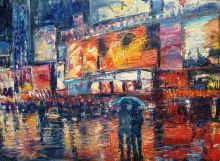 Nowy Jork. Spacer w deszczu.Olej (50 cmx 70 cm)  400 zł